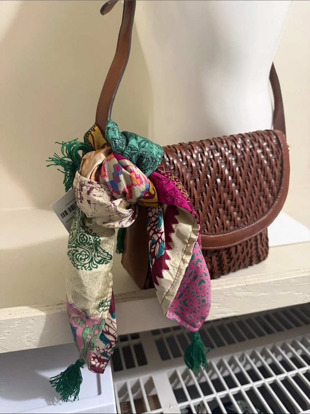 EB Denim Reversible Multicolor Patchwork Floral Scarf Wrap with Tassel Accent